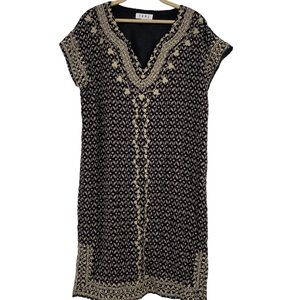 Anthropologie Boho Shift Dress Embroidered Blk